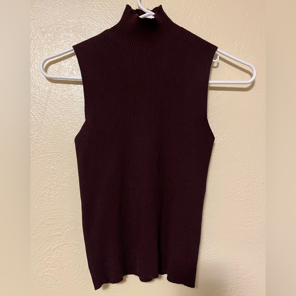 Zara Womens Sleeveless Cropped Mock Neck Top Brown Ribbed Stretch Size Small